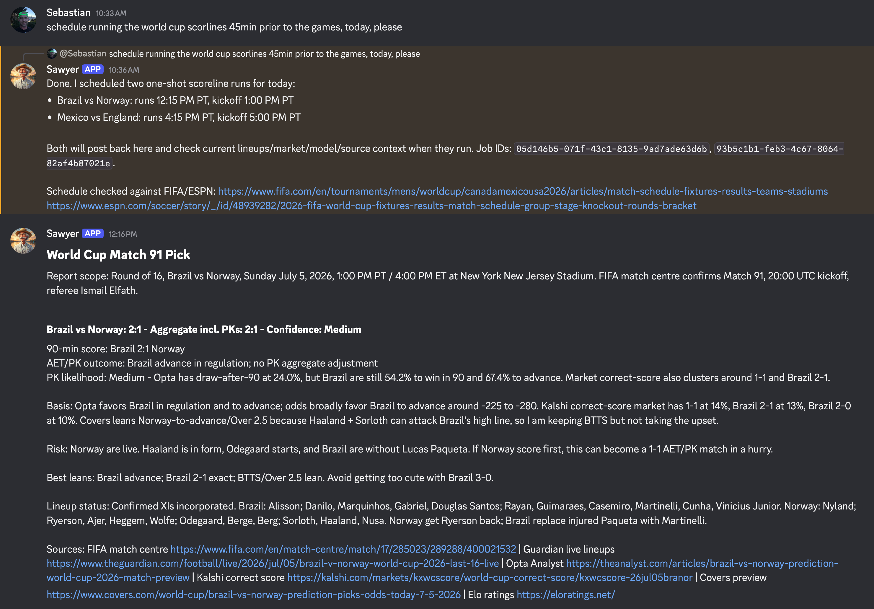 World Cup pick report artifact generated by the showcase skill